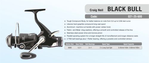 Naviják AWA'S CRAIG NEIL BLACK BULL RUNNER 2+1BB 2 GRAPH. SPOOLS